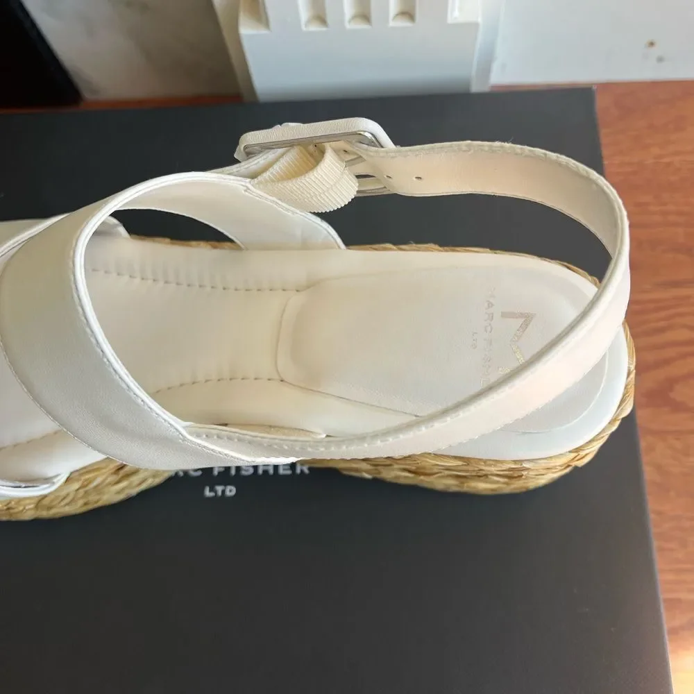 NWT MARC FISHER LTD PATRYCE‎ PLATFORM WEDGE SANDAL IN IVORY BRAND NEW IN BOX